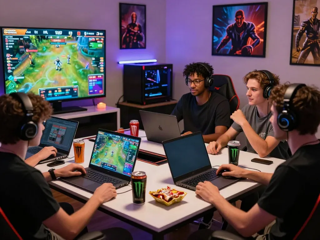 Exciting online gaming experience with friends at https://nbet.group/, showcasing vibrant betting graphics and laptops.