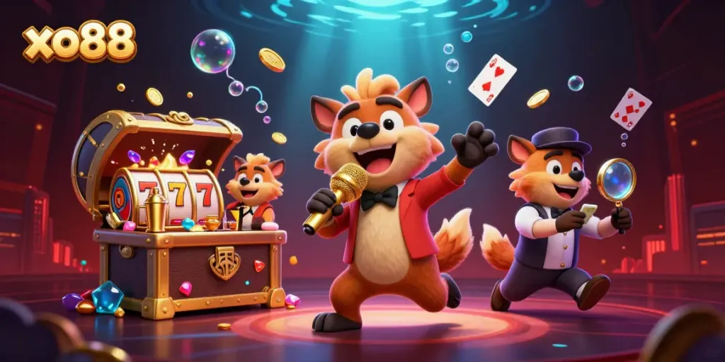 Experience the excitement of xo88 with vibrant hyena characters at a comic casino, showcasing epic gambling elements.