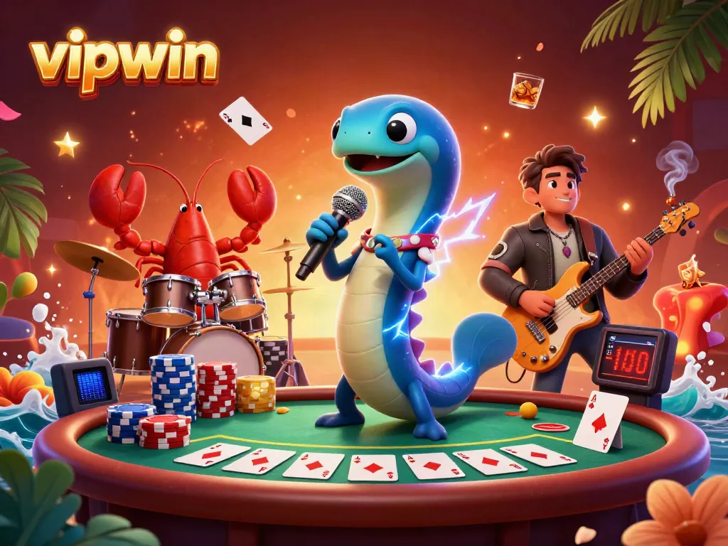 Engage with vipwin as a DJ eel entertains alongside a lobster drummer and seahorse guitarist in a vivid underwater casino.