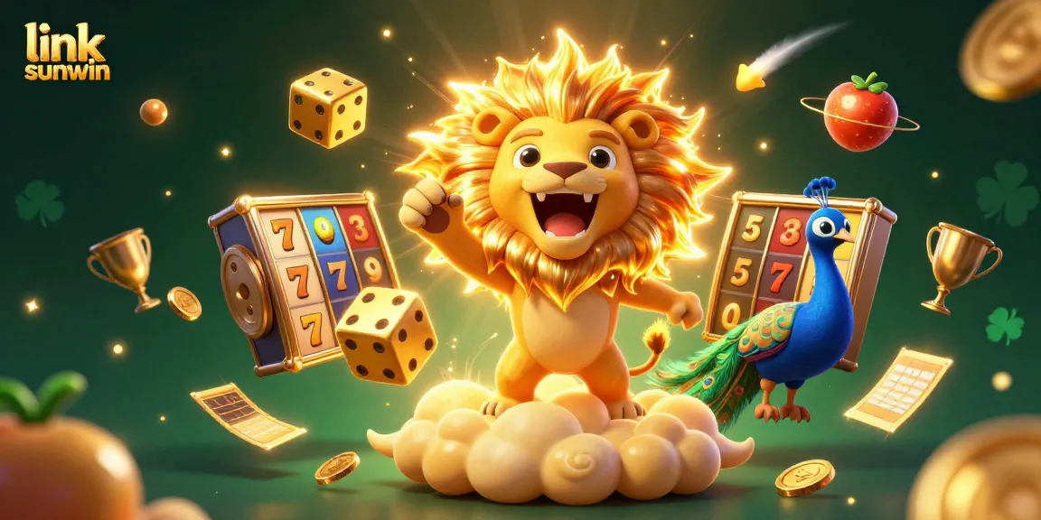 Join the action at link sunwin, experiencing thrilling slots and jackpots with dynamic visuals and golden elements.