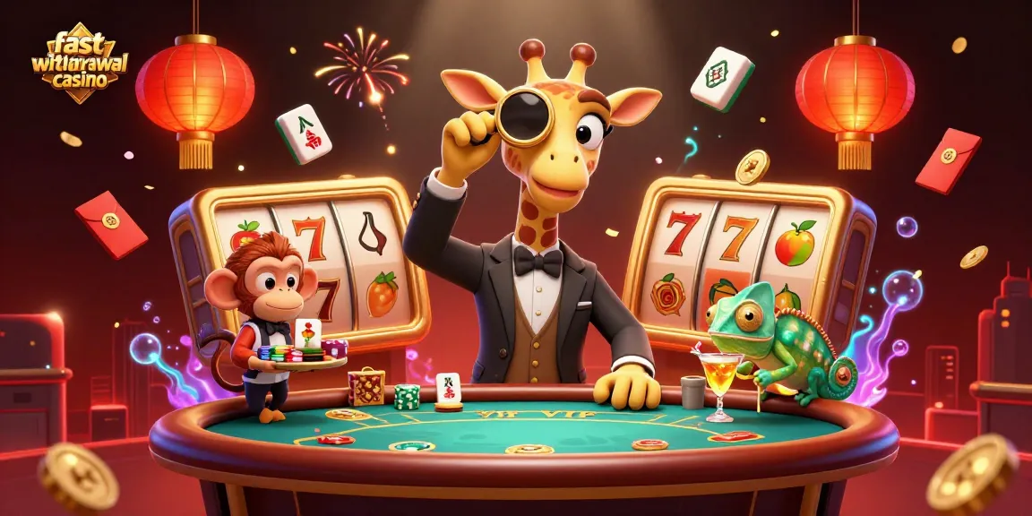 Engage players in a fast withdrawal casino experience with a 3D giraffe, monkey valet, and chameleon bartender.